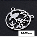 Pendentif / connecteur rond avec oiseau sur la branche en acier inoxydable 20x18mm