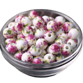 Perle ronde en porcelaine peinte de fleurs 10mm