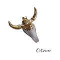 Tête de zébu / ox - crâne en résine imitation os, serti doré et pierre fine 46x47,5mm