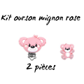 Kit ourson mignon rose 2 ou 3 pièces en silicone alimentaire sans BPA