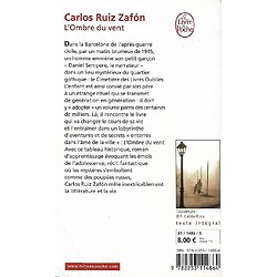 "L'ombre du vent, Le Cimetière des Livres oubliés 1" Carlos Ruiz Zafón/ Bon état/ Livre poche