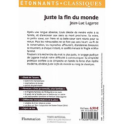 "Juste la fin du monde" Jean-Luc Lagarce/ Très bon état/ Flammarion/ 2020/ Livre poche