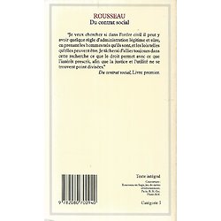 "Du contrat social" Jean-Jacques Rousseau/ Bon état/ 1988/ Livre poche