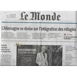 LE MONDE n°22266 16/08/2016  Réfugiés & Allemagne/ Jean d'Ormesson/ Bolt/ Jo Rio/ Mallet-Joris/ Gainsbourg