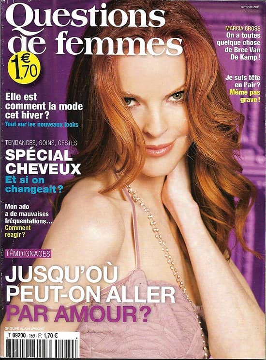 QUESTIONS DE FEMMES (POCKET) n°159 octobre 2010  Marcia Cross/ Dassin/ Mergault/ Dubosc/ Claudel/ La folie de l'Amour/ Spécial cheveux
