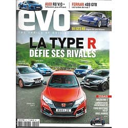 EVO n°101 août 2015  La Type R défie ses rivales/ Audi R8 V10/ Ferrari GTB