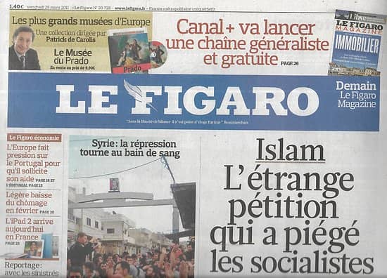 LE FIGARO n°20728 19/03/2011  Intervention en Libye/ Art Déco/ Printemps arabe/ Canal+/ Jonathan Ive