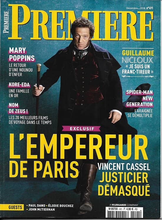 PREMIERE n°491 décembre 2018  L'Empereur de Paris-Cassel/ Mary Poppins/ Engrenages/ Kore-eda/ Spider-Man/ Dano & Kazan
