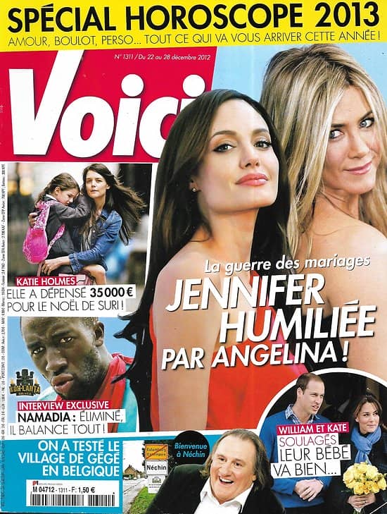 VOICI n°1311 22/12/2012  Angelina Jolie & Jennifer Aniston/ Katie Holmes/ Koh-Lanta/ Kate Middleton