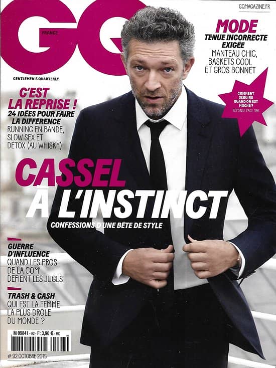 GQ n°92 octobre 2015  Vincent Cassel/ Rentrée stylée/ Armani & Hollywood/ Philippe Petit/ Gal Gadot