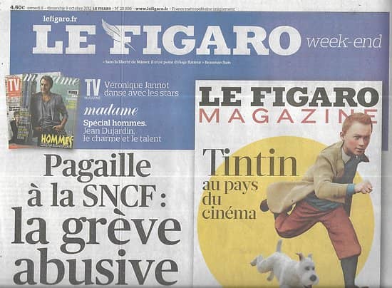 LE FIGARO n°20896 08/10/2011  SNCF: la grève abusive/ Max Gallo/ Carlos Ghosn/ Cinéma: couples glamour/ XV de France