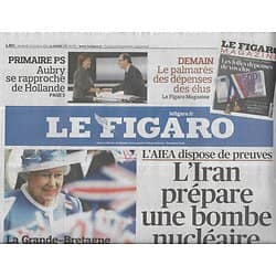 LE FIGARO n°20901 14/10/2011  Nucléaire militaire iranien/ Blackberry/ Guerre des drones/ George Harrison/ Epargne chinoise