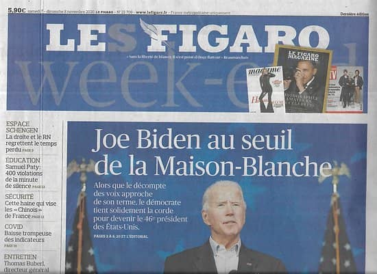 LE FIGARO n°23709 07/11/2020  Joe Biden au seuil de la Maison-Blanche/ De Gaulle et le champagne/ Le mythe Steve McQueen/ Vendée Globe/ Epidémie