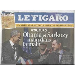 LE FIGARO n°20920 05/11/2011  Obama & Sarkozy main dans la main/ G20/ Julien Clerc/ Musée Cocteau