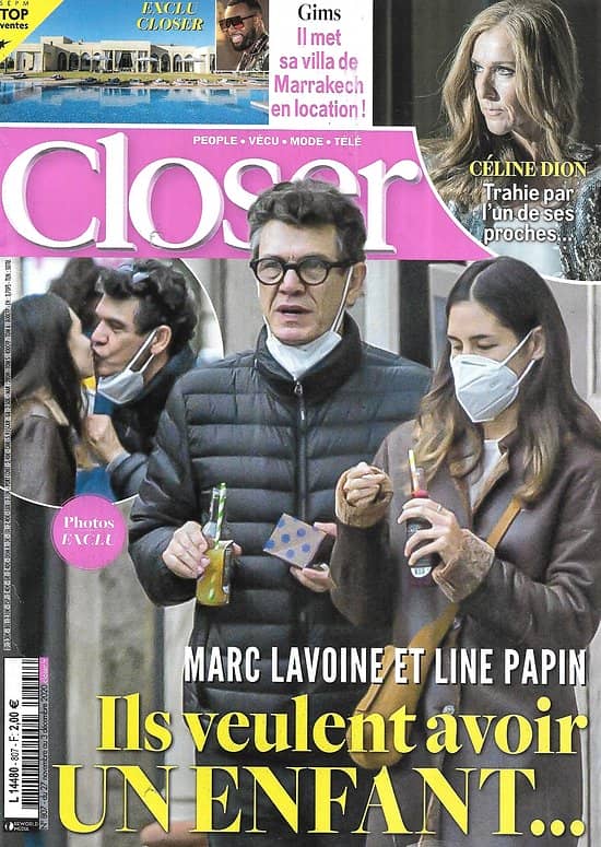 CLOSER n°807 27/11/2020  Marc Lavoine & Line Papin/ Céline Dion/ Maître Gims/ Meghan Markle/ Emma Watson/ Michael B.Jordan