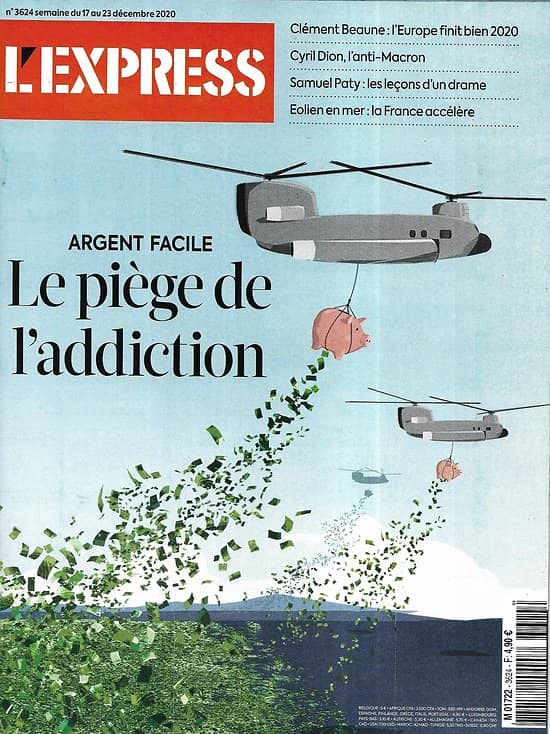 L'EXPRESS n°3624 17/12/2020  Argent facile, dette: le piège de l'addiction/ Samuel Paty: les leçons d'un drame/ Eolien en mer/ Cyril Dion, l'anti-Macron