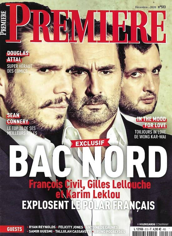 PREMIERE n°513 décembre 2020  "Bac Nord" F.Civil, G.Lellouche & Leklou/ Sean Connery/ "In the mood for love"/ Douglas Attal/ Ryan Reynolds