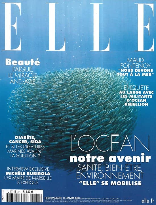 ELLE n°3917 15/01/2021  L'Océan, notre avenir/ Pollution des mers/ Maud Fontenoy/ Recherche en biomimétisme/ Michèle Rubirola