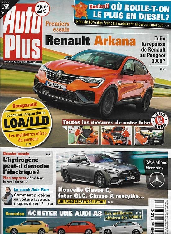 AUTO PLUS n°1697 12/03/2021 Renault Rakana/ Comparatif LOA & LLD/ Révélations Mercedes/ Audi A3