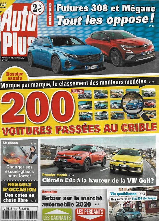 AUTO PLUS n°1689 15/01/2021  Essais: 200 voitures passées au crible/ Citroën C4 vs VW Golf/ Futures Peugeot 308 & Mégane