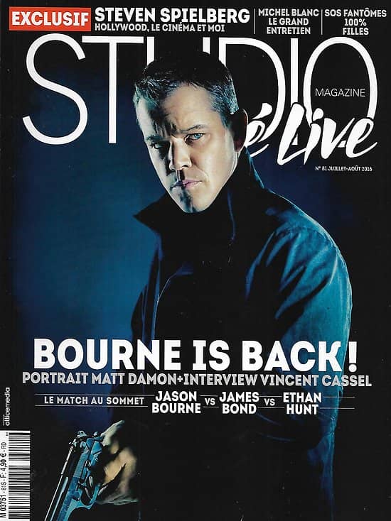 STUDIO CINE LIVE n°81 juillet-août 2016  Bourne is back! Matt Damon/ Steven Spielberg/ Portfolio Périer/ "Predator"/ Michel Blanc