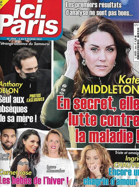 ICI PARIS n°3944 03/02/2021  Kate Middleton/ Anthony Delon/ Ingrid Chauvin/ Carnet rose/ Mylène Demongeot/ "L'amour est dans le pré"