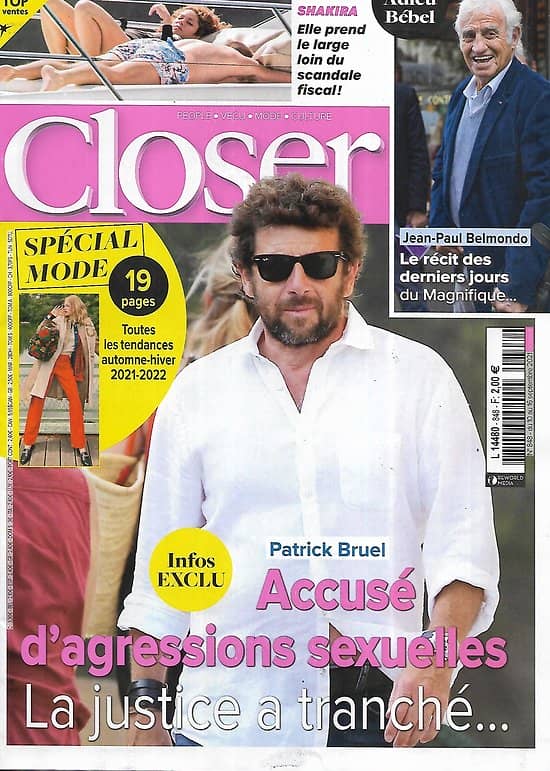 CLOSER n°848 10/09/2021  Patrick Bruel/ Jean-Paul Belmondo/ Shakira/ Spécial mode/ Anne Sila/ Caitlyn Jenner