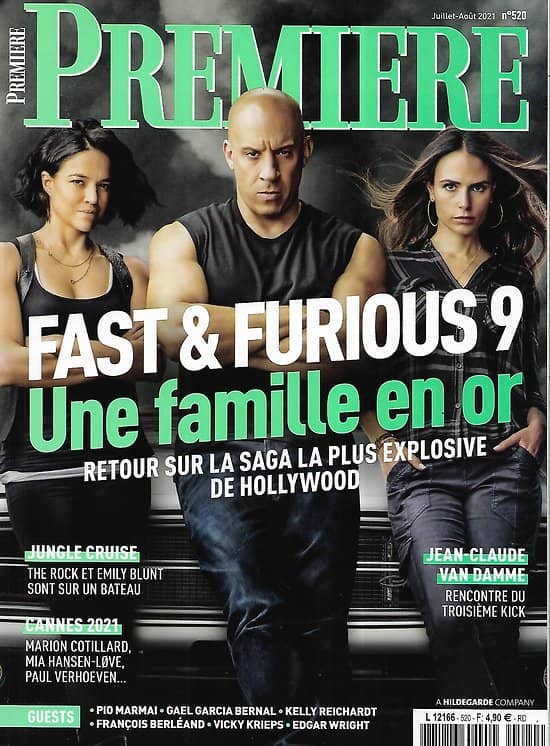PREMIERE n°520 juillet-août 2021  Fast & Furious 9/ Dwayne Johnson & Emily Blunt "Jungle Cruise"/ Jean-Claude Van Damme/ Cannes 2021