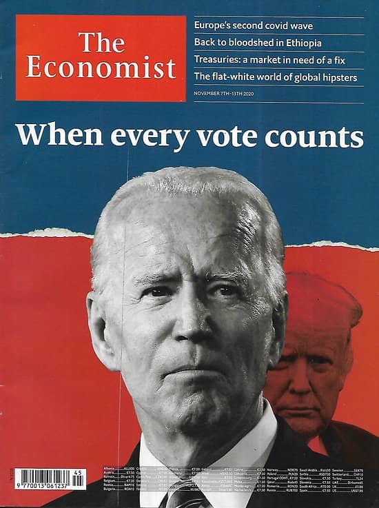 THE ECONOMIST Vol.437 n°9219  07/11/2020  When every vote counts/ Europe's second covid wave/ Elections in Myanmar/ Global hipsters/ Superbatteries