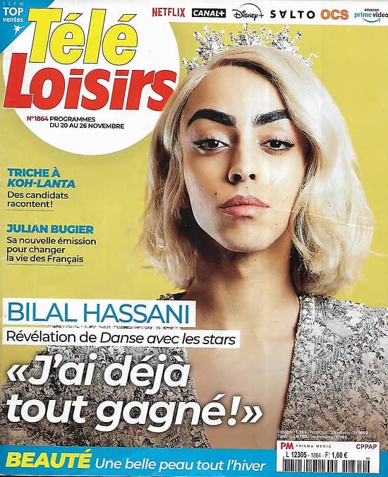 TELE LOISIRS n°1864 20/11/2021  Bilal Hassani, révélation de "DALS"/ Julian Bugier/ "Hostiles" Christian Bale/ "Les Experts"/ "Koh-Lanta"