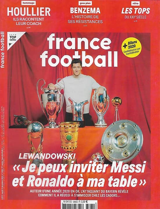 FRANCE FOOTBALL n°3885 22/12/2020  Lewandowski, un palmarès de grand/ Benzema, le résistant/ Rétro: les tops du XXIè siècle/ Hommage à Houllier
