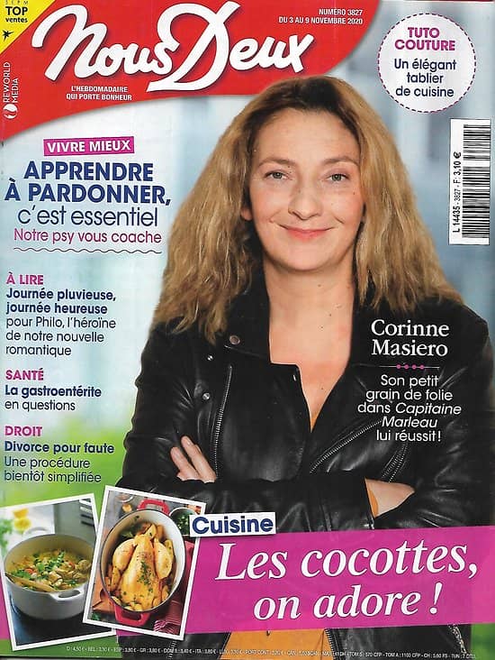 NOUS DEUX n°3827 03/11/2020  Corinne Masiero/ Cuisine: les cocottes/ Apprendre à pardonner/ Vanessa Paradis/ Le chabichou du Poitou