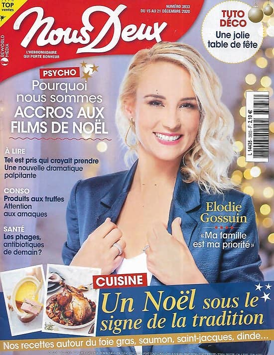 NOUS DEUX n°3833 15/12/2020  Elodie Gossuin/ Cuisine: Noël traditionnel/ Accros aux films de Noël/ Budapest/ Jean-Marc Rivière