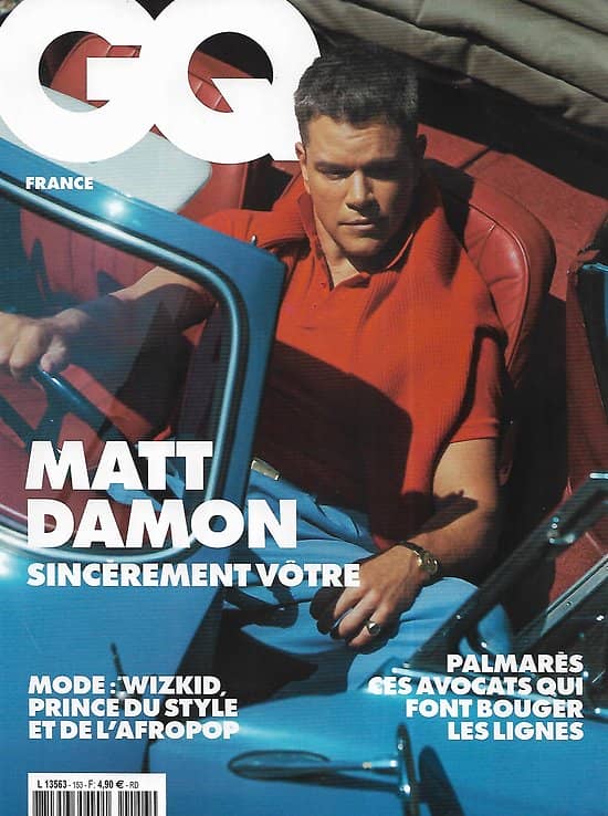 GQ n°153 octobre 2021  Matt Damon, sincèrement vôtre/ Palmarès des avocats/ Wizkid/ Redone Faïd