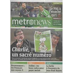 METRO NEWS n°2729 14/01/2015  Charlie, un sacré numéro/ Recensement: les Français/ Jean-Paul Rouve/ PSG-Zlatan