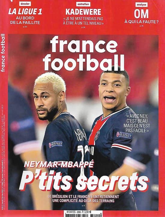 FRANCE FOOTBALL n°3890 02/02/2021 Neymar & Mbappé, petits secrets/ Tino Kadewere/ Ligue 1, la faillite?/ OM: Villas-Boas