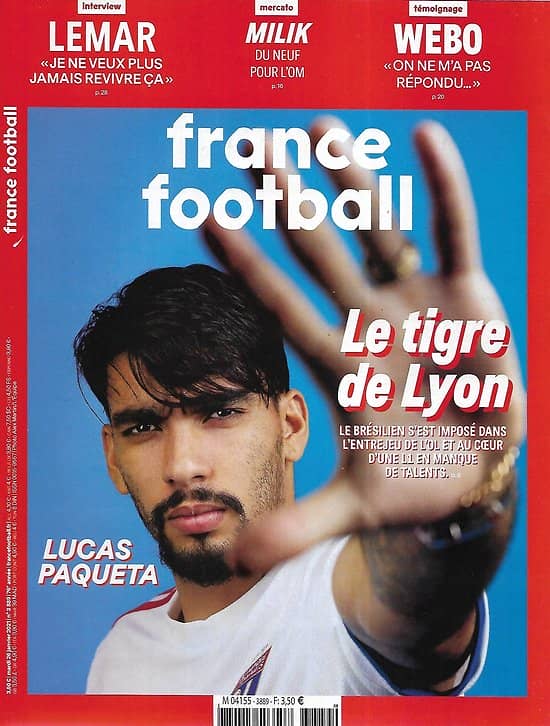 FRANCE FOOTBALL n°3889 26/01/2021  Lucas Paqueta, le tigre de Lyon/ Thomas Lemar/ Milik- OM/ Focus: USA/ PSG-Basaksehir