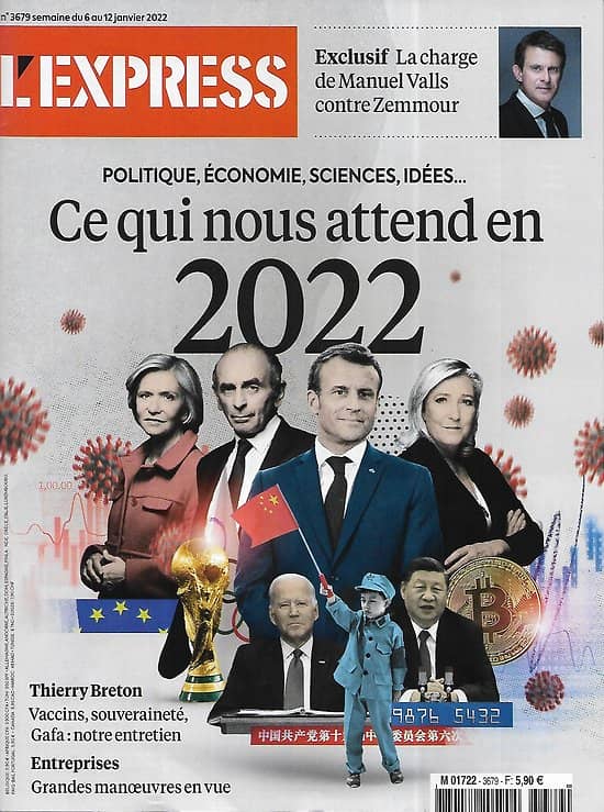 L'EXPRESS n°3679 06/01/2022  Ce qui nous attend en 2022/ La charge de Valls contre Zemmour/ Vaccin contre Omicron/ Entreprises: Ceux qui vont faire 2022