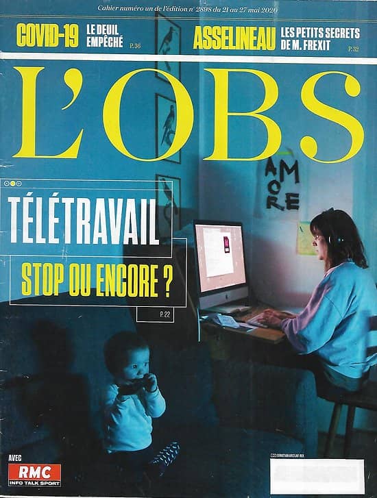 L'OBS n°2898 21/05/2020  Télétravail: stop ou encore?/ Crise sanitaire et deuil/ Le darwinisme social/ Hommage à Michel Piccoli/ Asselineau, M. Frexit