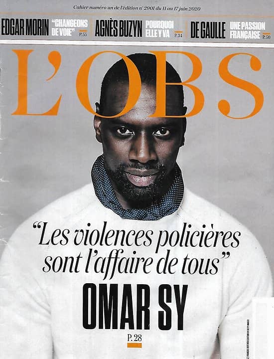 L'OBS n°2901 11/06/2020  Omar Sy/ Violences policières/ Le cinéaste Spike Lee/ Edgar Morin/ La passion De Gaulle