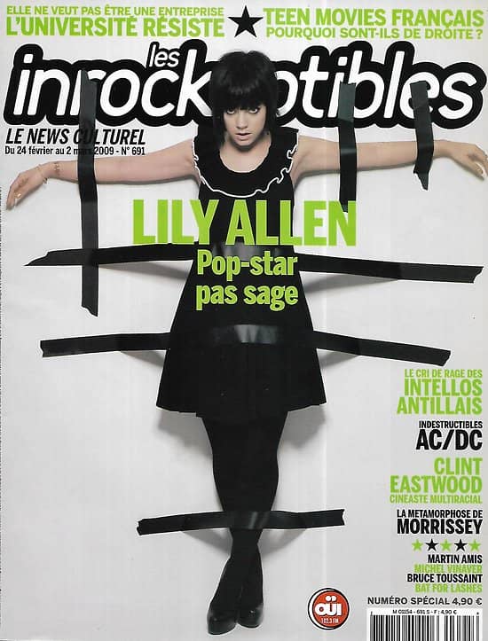 LES INROCKUPTIBLES n°691 24/02/2009  Lily Allen pop-star pas sage/ Teen movies français/ Clint Eastwood/ L'université résiste/ David Morrissey/ AC/DC/ Martin Amis