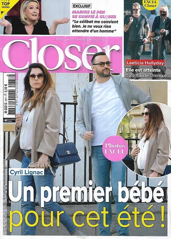 CLOSER n°877 01/04/2022  Cyril Lignac: un bébé!/ Laeticia Hallyday/ Johnny Hallyday/ Marine Le Pen/ Elizabeth II/ Kim Kardashian/ Bob Saget