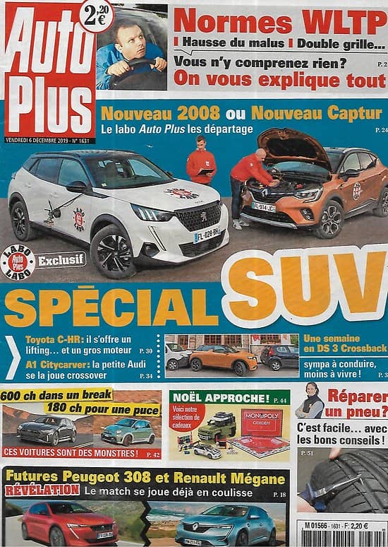 AUTO PLUS n°1631 06/12/2019  Spécial SUV/ Peugeot 2008 vs Renault Captur/ Garanties constructeurs généreuses/ Spécial sportives