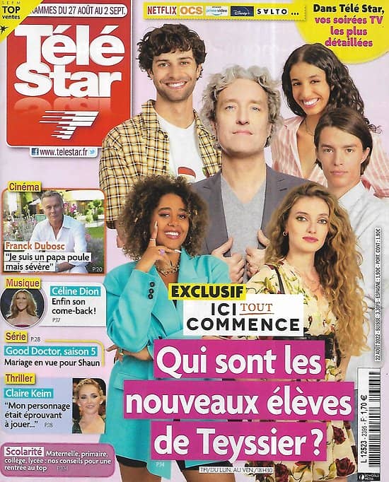 TELE STAR n°2395 27/08/2022  "Ici tout commence"/ Lady Di/ Franck Dubosc/ Olivier Marchal/ Will Smith/ Claire Keim/ Céline Dion