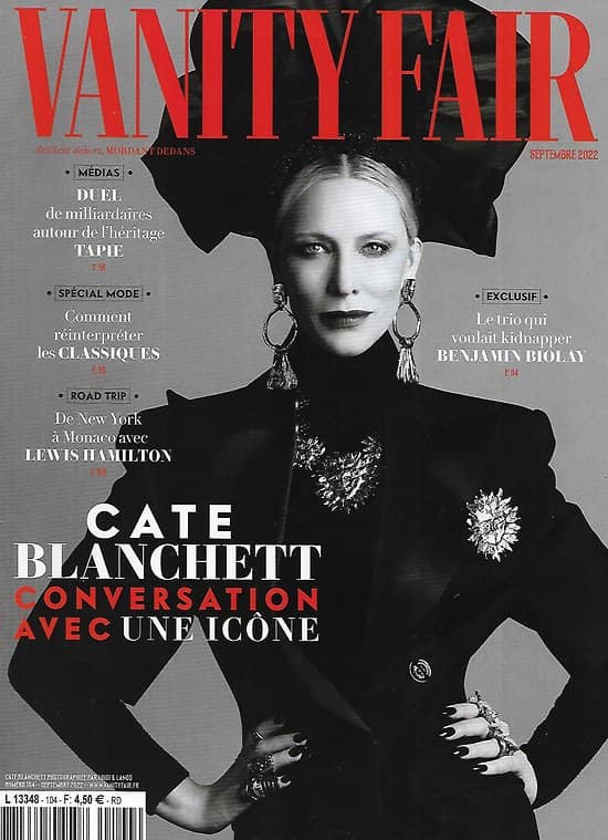 VANITY FAIR n°104 septembre 2022  L'icône Cate Blanchett/ Duel de milliardaires/ Road-trip avec Lewis Hamilton/ Biolay kidnappé/ Palmarès des moins de 30 ans