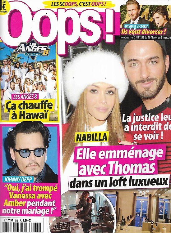 OOPS! n°213 19/02/2016  Nabilla & Thomas/ Johnny Depp/ Les Anges 8/ Les Beckham/ Beyoncé/ Rihanna/ Les secrets des stars