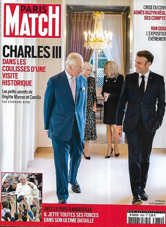 PARIS MATCH n°3882 26/09/2023  Charles III, visite historique en France/ Brigitte & Camilla/ Le pape à Marseille/ Evènement: Van Gogh/ Jane Fonda