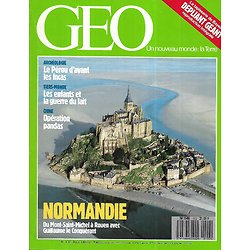 GEO n°102 août 1987  La Normandie de Guillaume le Conquérant + tapisserie de Bayeux/ Le Pérou avant les Incas/ Opération pandas/ Guerre du lait