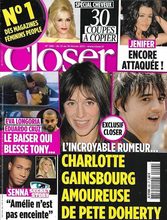 CLOSER n°296 12/02/2011  Charlotte Gainsbourg & Pete Doherty/ Eva Longoria/ Jenifer/ Angelina Jolie/ Jude Law