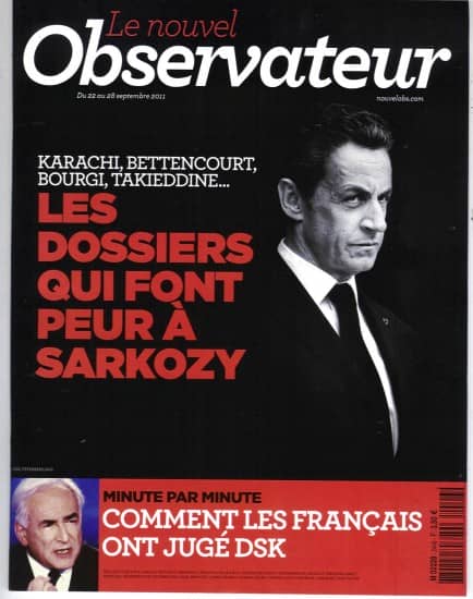 LE NOUVEL OBSERVATEUR n°2446 22/09/2011 Dossiers noirs de Sarkozy/ DSK/ Spécial Croisières/ G.Collard/ Marchés financiers